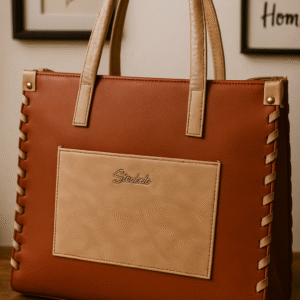 Tan Tote Bag with Front Pocket